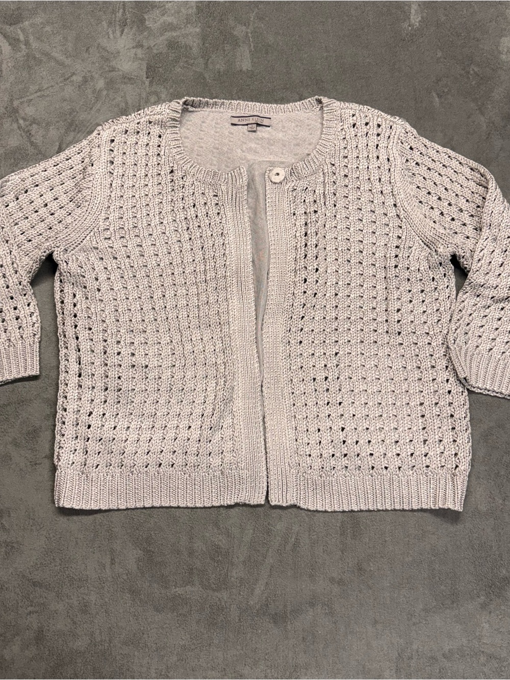 Anne Klein Light Gray/Silver Silk & Rayon Open-Knit Cardigan